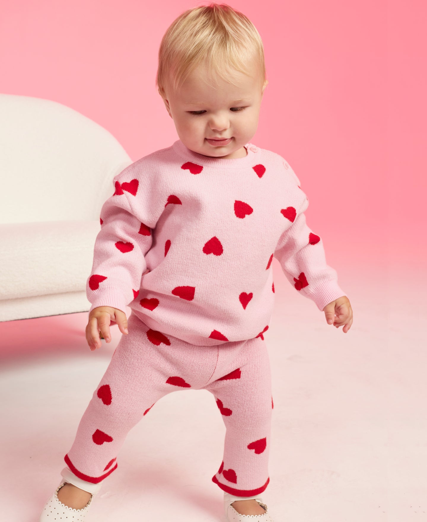 Babies' 2 Piece Mini Me Heart Knit Set in Pink Hearts | Postie