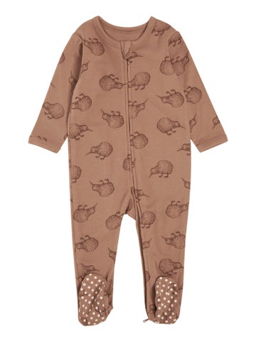 Babies' 2way Zip Growsuit in Brown Kiwi Postie