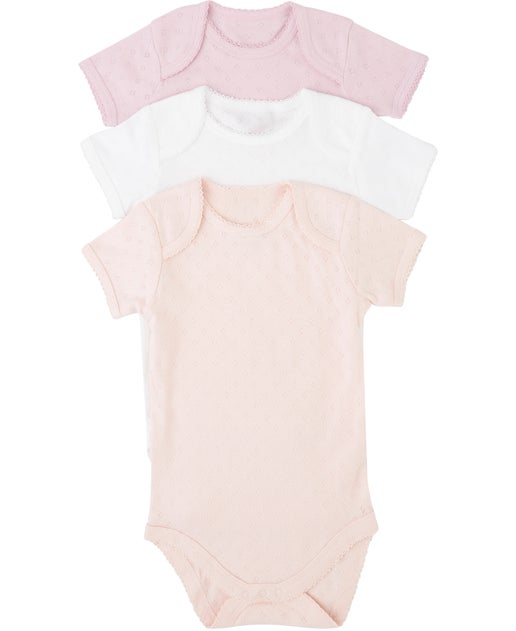 Babies' 3 Pack Organic Cotton Pointelle Short Sleeve Bodysuits in White ...