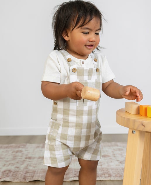 Babies' Gingham Shortall in Abbey Stone Postie