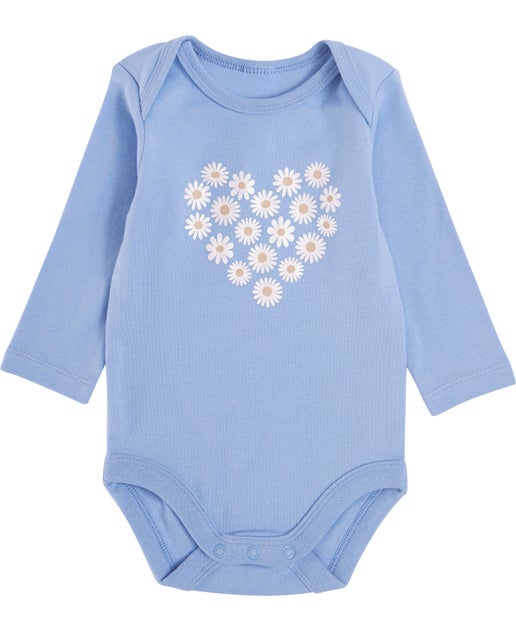 Babies' Long Sleeve Bodysuit in Blue Daisy Heart Postie