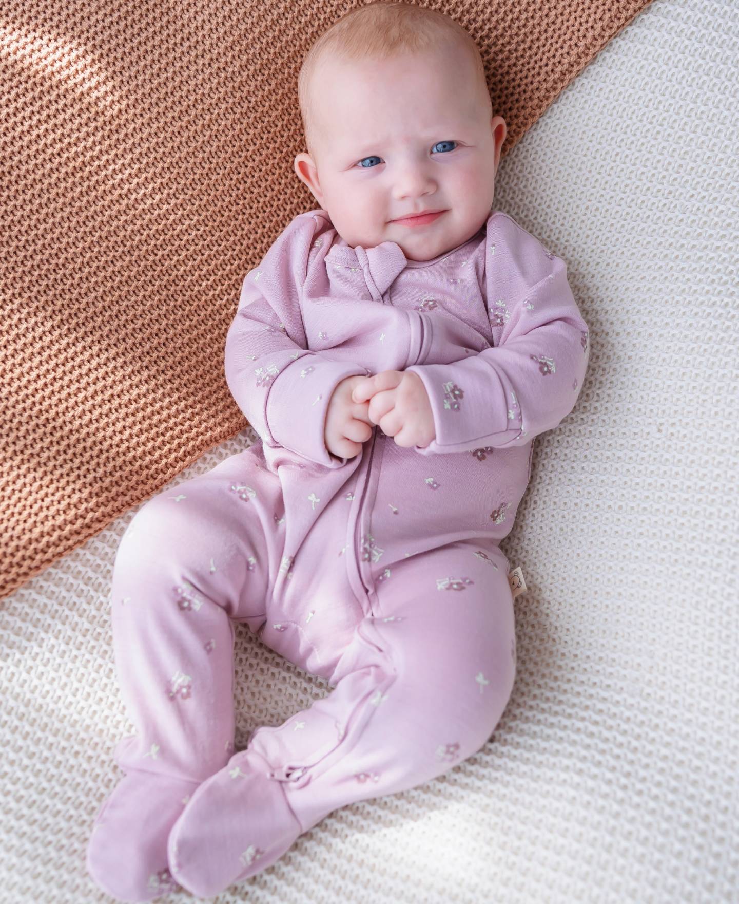 Babies' Merino Cotton Blend Growsuit in Lilac Ditsy Floral Postie