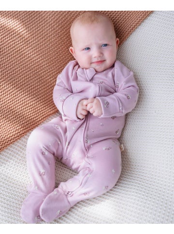 Babies' Merino Cotton Blend Growsuit in Lilac Ditsy Floral Postie
