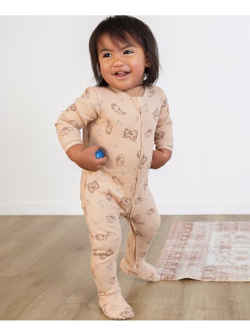 Babies' Organic Cotton Print Rib Growsuit in Doeskin Bunny Postie
