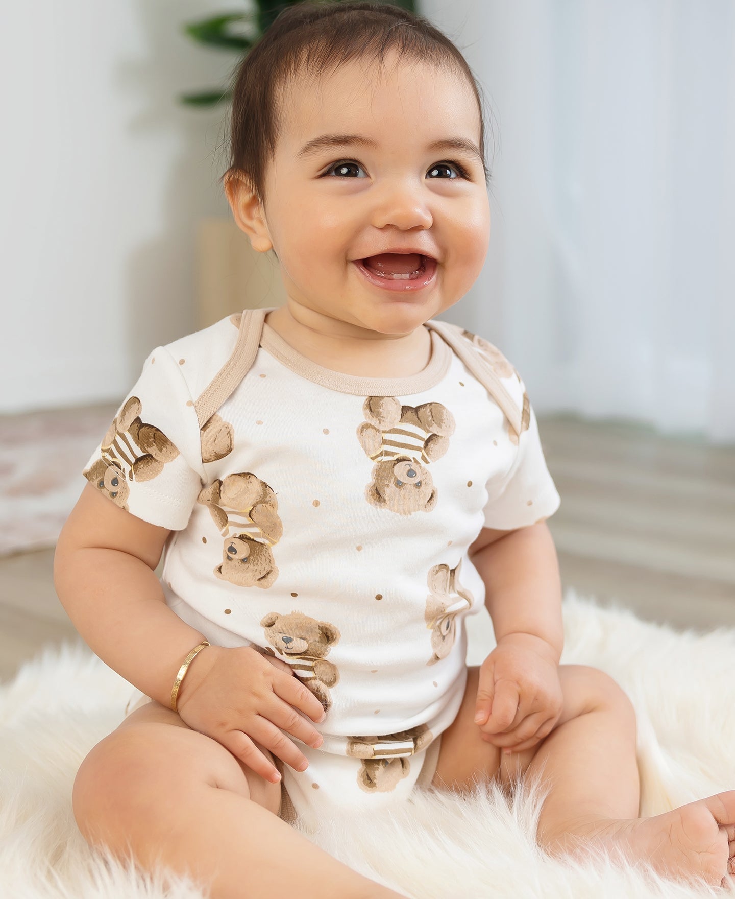 Babies' Short Sleeve Bodysuit in Cloud Spot Bears | Postie