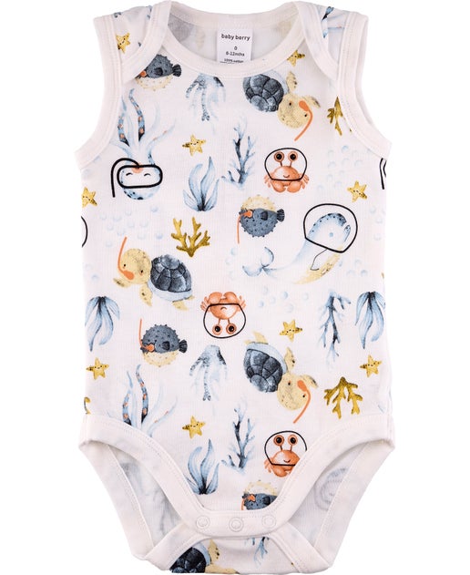 Babies' Sleeveless Bodysuit in White Ocean | Postie