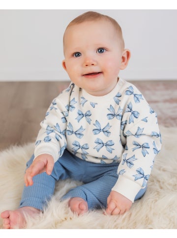 Babies' Sweat Rib Legging Set in Blue Bows Postie