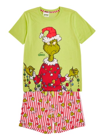 Boys' Grinch Stripe Knit PJ Set in Green/red Stripe Postie