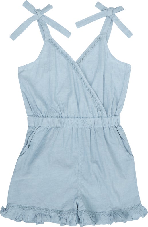 Kids Short Sleeve Chambray Playsuit in Blue | Postie
