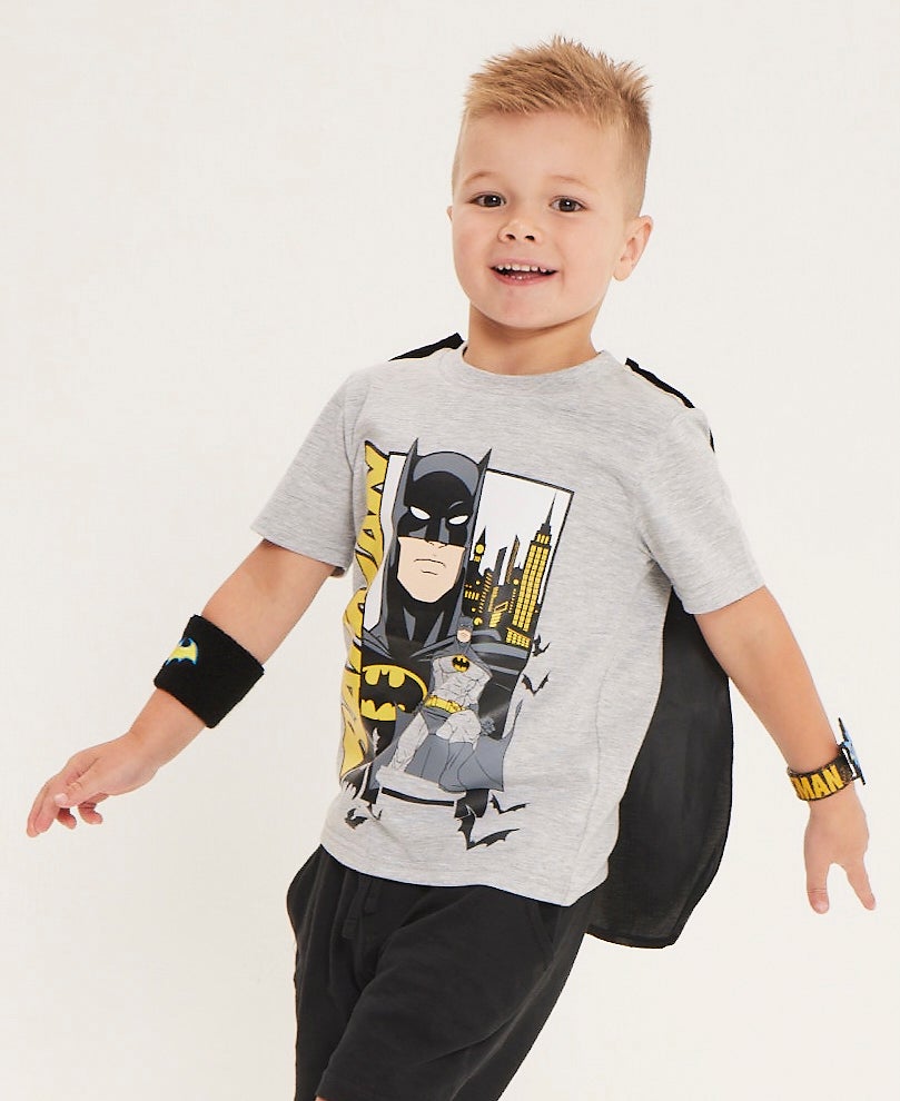 Little Kids' Licensed Batman Cape Tee in Grey/black/yellow | Postie