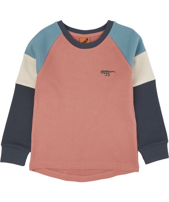 Little Kids' Panelled Waffle Knit Dino Top