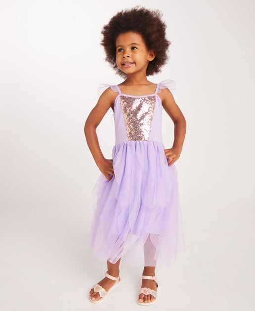 Little Kids Sequin & Tulle Dress in Purple Rose/gold | Postie