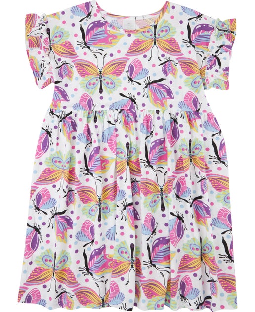 Kids' Babydoll Print Knit Dress in Multi Butterflies | Postie