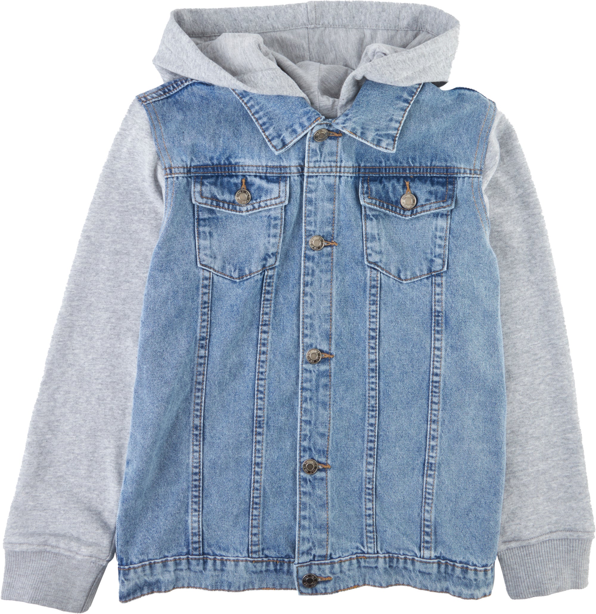Kids' Hooded Denim Jacket in Light Denim/grey | Postie