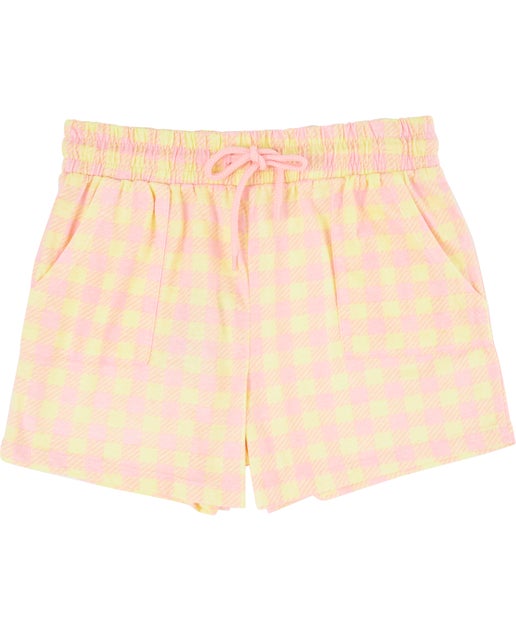 Kids' Print Knit Shorts in Pink/yellow Gingham | Postie