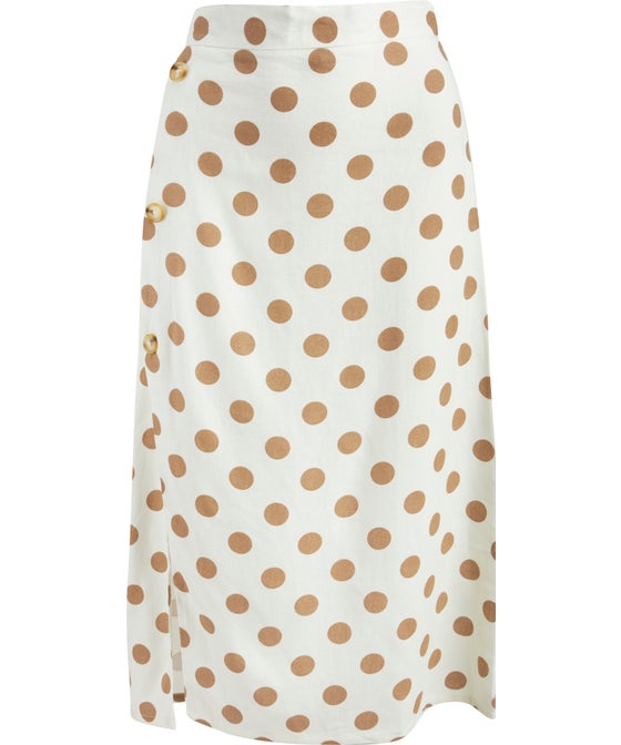 Womens Button Front Linen Blend Skirt