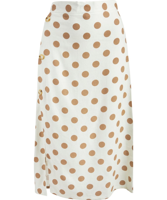 L Button Front Linen Blend Skirt