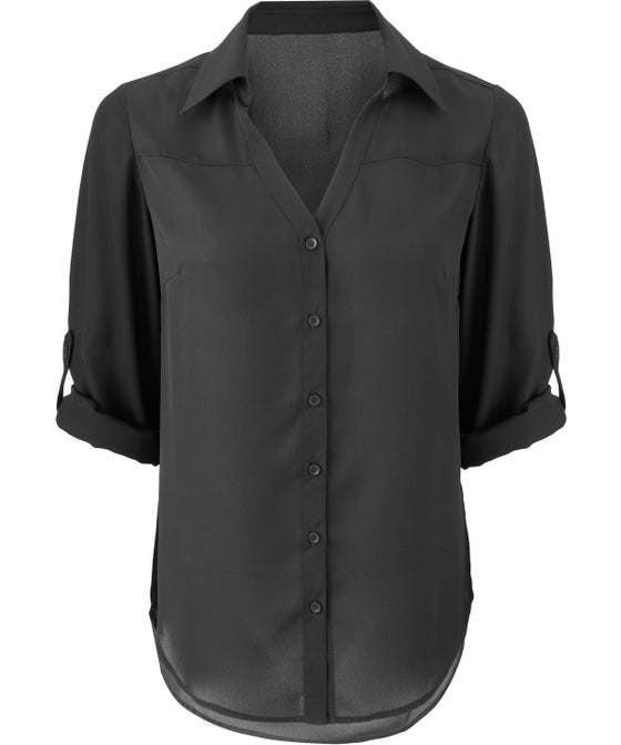 Women's Collared Roll-sleeve Blouse