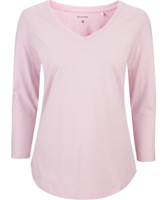 Womens' 3/4 Sleeve V-neck Cotton Top