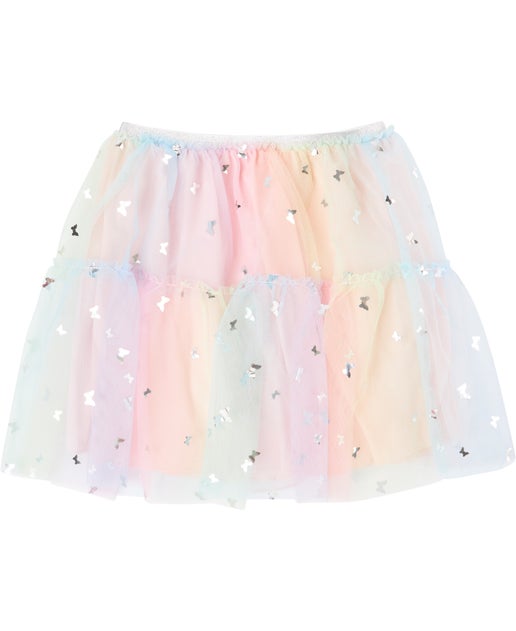 Little Kids' Foil Print Tulle Skirt in Rainbow/butterflies | Postie
