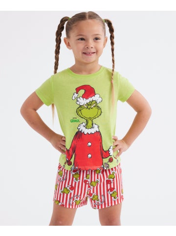 Little Girls' Grinch Stripe Knit PJ Set in Green/red Stripe Postie