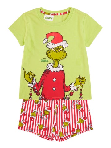 Little Girls' Grinch Stripe Knit PJ Set in Green/red Stripe Postie