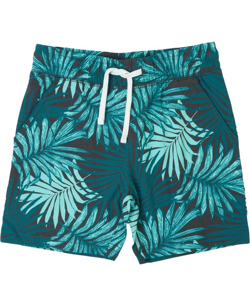 Little Kids All Over Print Knit Short in Green Palm Print | Postie