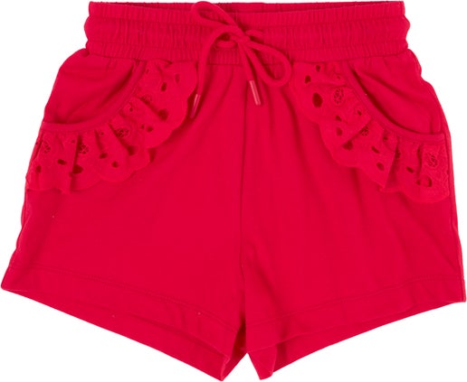 Little Kids' Broderie Trim Shorts in True Red | Postie