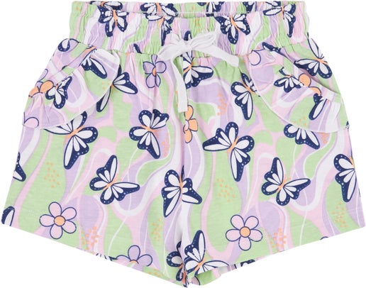 Little Kids' Frill Pocket Print Knit Shorts in Butterfly Swirl | Postie