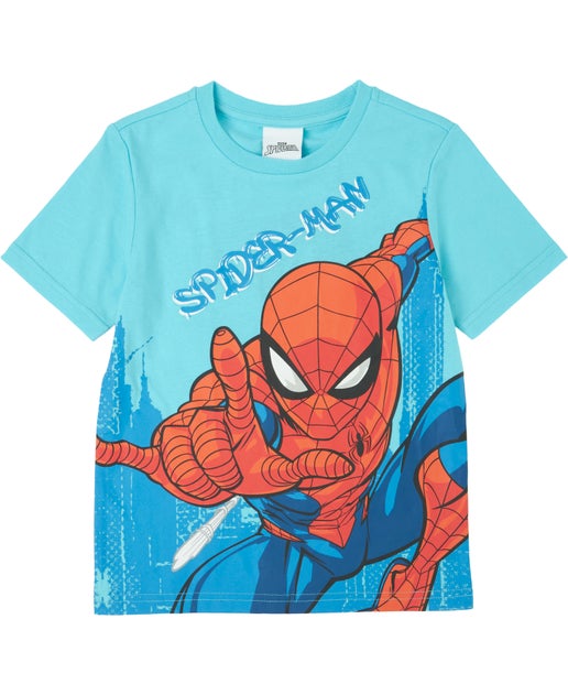 Little Kids' Licensed Short Sleeve Spiderman Tee in Aqua | Postie