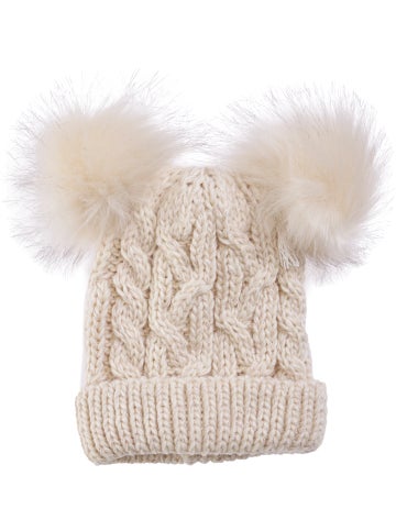 Little Kids' Metallic Cable Double Pom Pom Beanie in Off-white