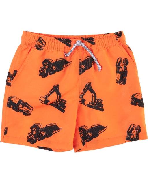Little Kids' Printed Volley Shorts in Orange Digger | Postie