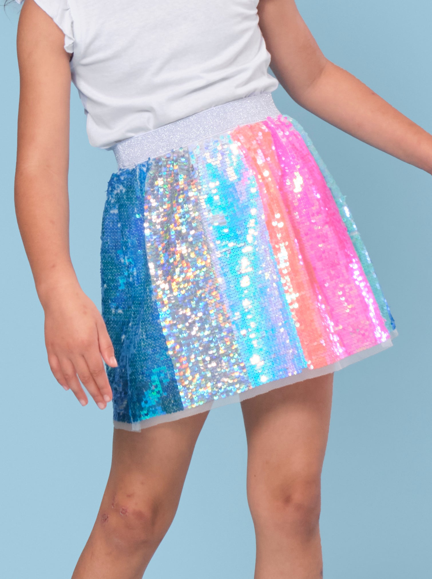 Little Kids' Rainbow Sequin Skirt in Rainbow Multi