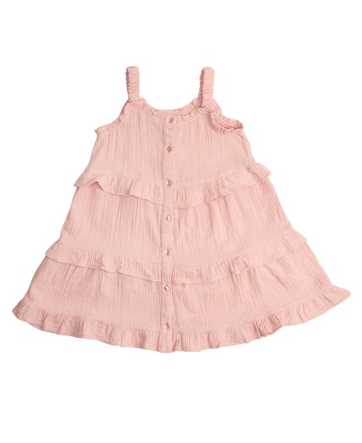 Little Kids' Sleeveless Tiered Muslin Dress in Blush | Postie