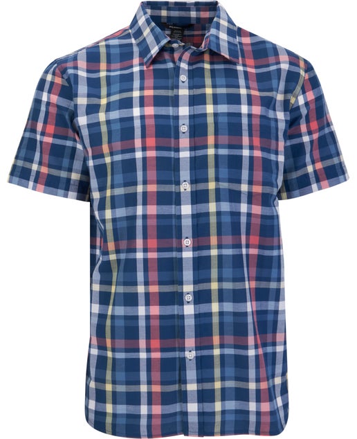 Men's Check Shirt in Navy/coral/yellow | Postie