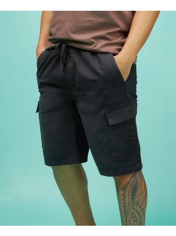 Men's Elastic Waist Cargo Shorts in Black Postie