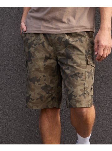 Men's Elastic Waist Cargo Shorts in Khaki Camo Postie