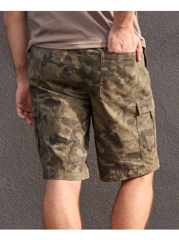 Men's Elastic Waist Cargo Shorts in Khaki Camo Postie