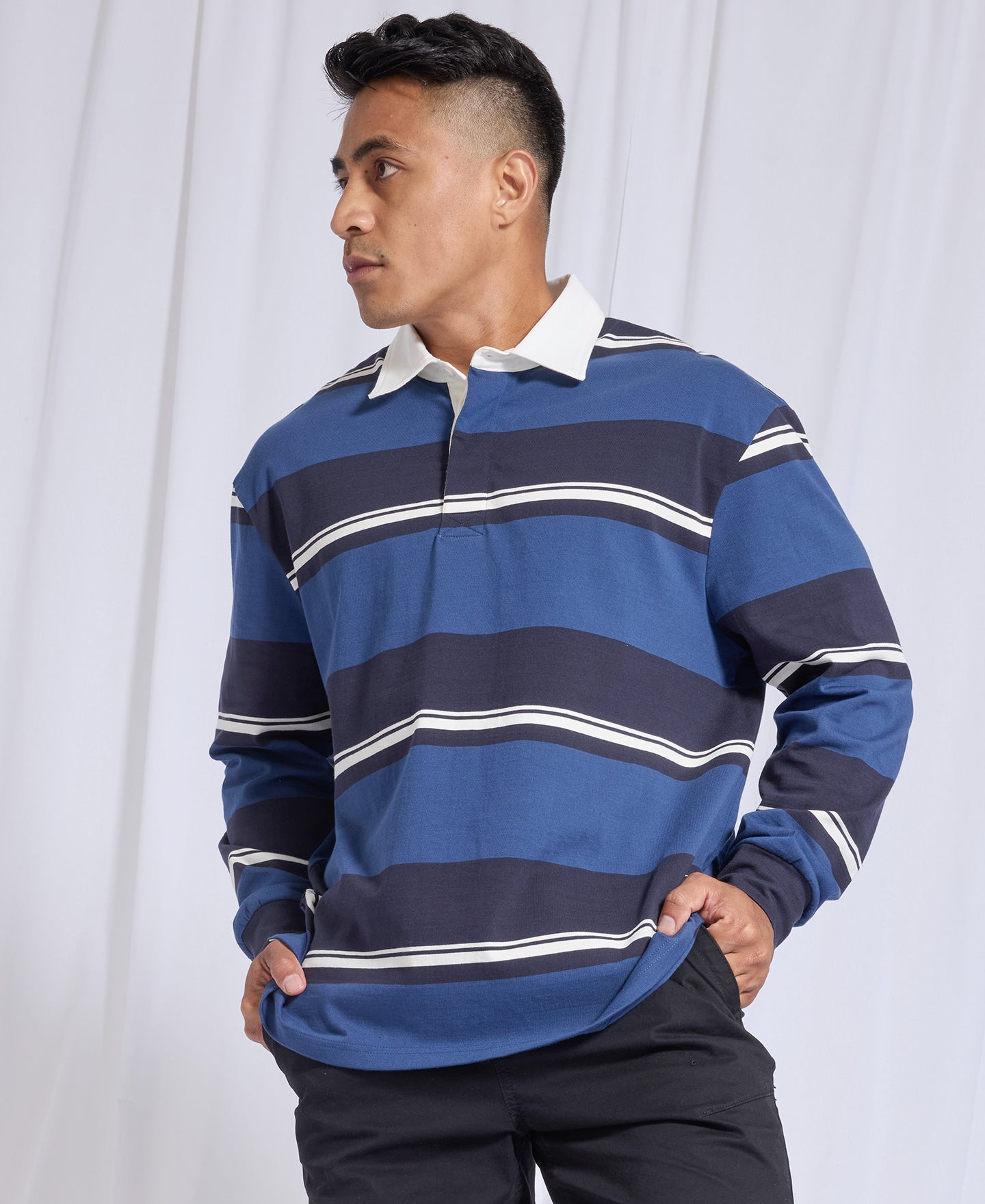 トップス MAN-TLE LongSleeve Polo sizeM Men's Long Sleeve Rugby Polo Top in Dark Navy | Postie