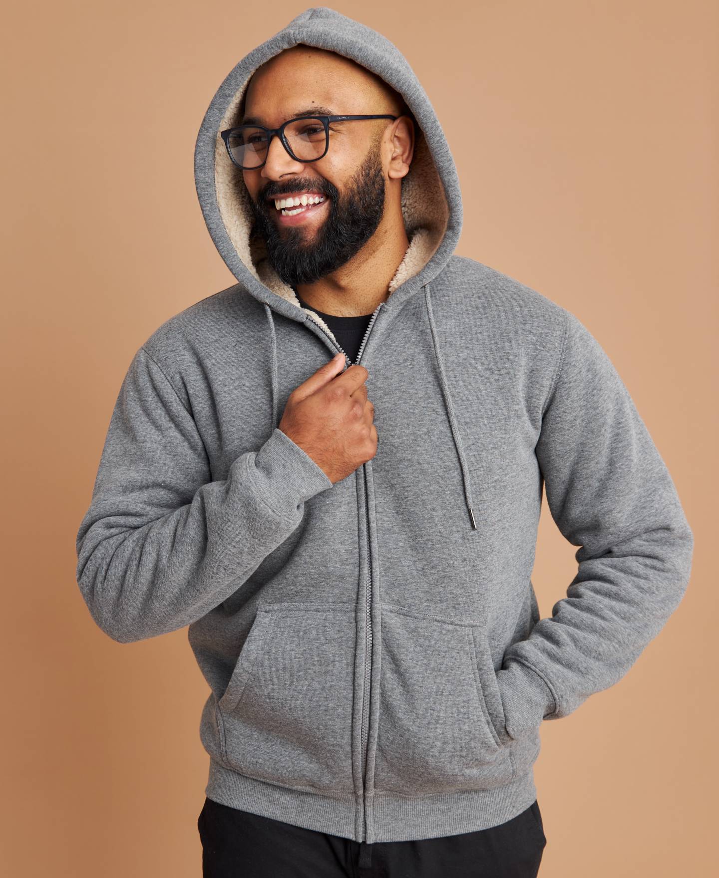 Men's Sherpa Bonded Hoodie in Dark Grey Marle | Postie
