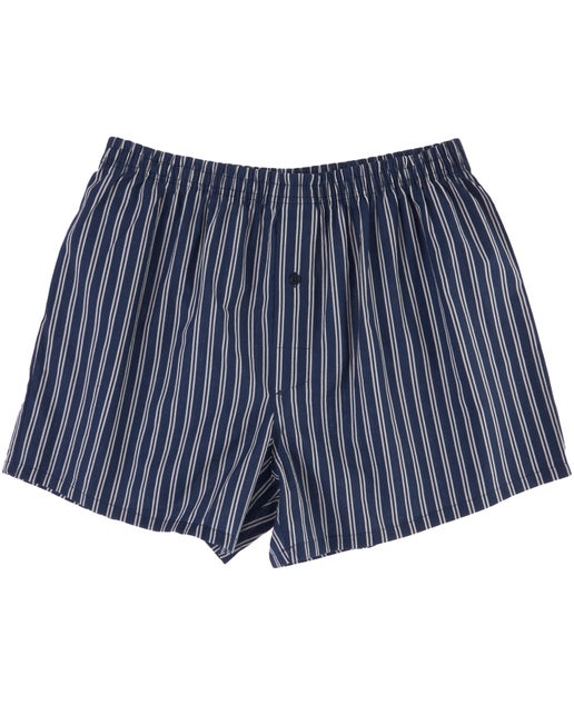 Men's Woven Boxer Shorts in Navy/grey Stripe | Postie