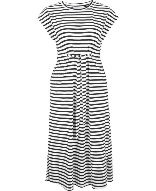 Women's Belted Stripe Tshirt Dress in White / Black | Postie