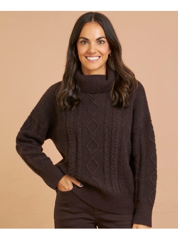 Women's Cable Roll Neck Jumper in Chocolate Postie
