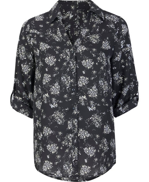 Women's Collared Roll-sleeve Blouse in Clustered Floral | Postie
