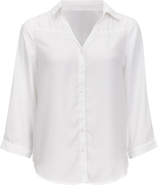 Women's Collared Roll-sleeve Blouse in White | Postie
