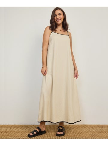 Women's Contrast Linen Blend Maxi Dress in Oat Marle | Postie