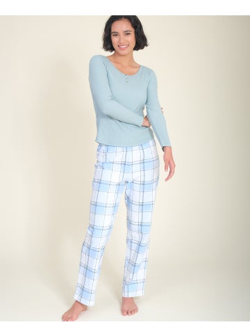 Women's Cotton Long Flannel Pants in Blue Check