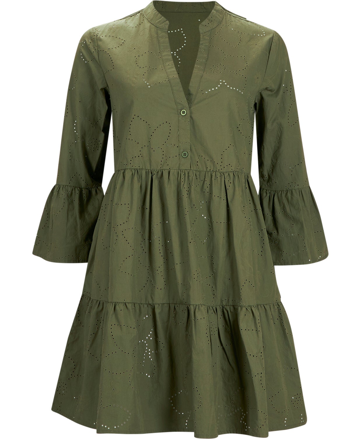 Women's Embroidered Flare Sleeve Mini Dress in Clover Khaki