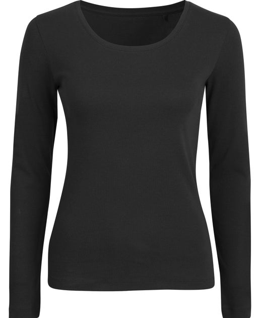 Women's Favourite Long Sleeve Basic Rib Cotton Top in Black | Postie