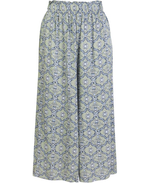 Women's Frill Waist Culotte in Seagrass Floral Check | Postie